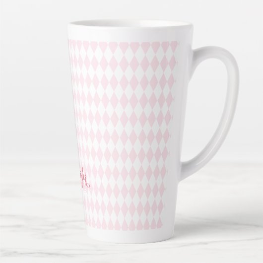 Retro Pink Harlequin Muster Elegantes Mit Monogram Milchtasse (Rechts)