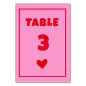 Retro Pink Heart Handwriting Wedding Tischnummer (Vorderseite)