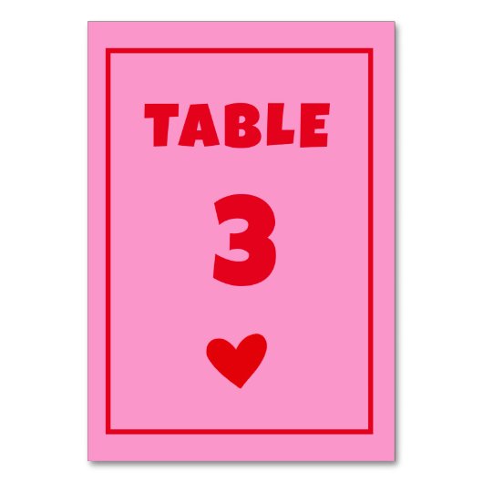 Retro Pink Heart Handwriting Wedding Tischnummer (Vorderseite)
