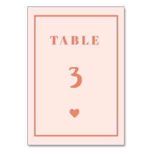 Retro Pink Heart Handwriting Wedding Tischnummer