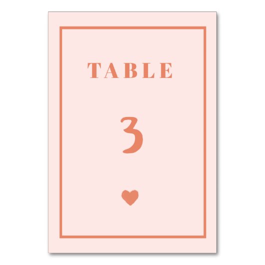 Retro Pink Heart Handwriting Wedding Tischnummer (Vorderseite)