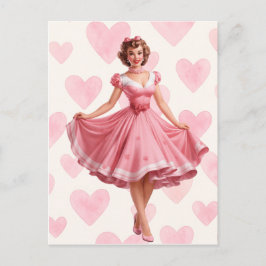 Retro Pink Hearts Romance Card Postcard  Feiertagspostkarte