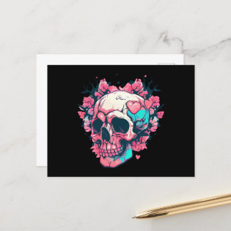 Retro Pink Hearts Skull Postkarte