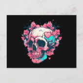 Retro Pink Hearts Skull Postkarte (Vorderseite)