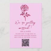 Retro Pink Himbeer-QR-Code gezeichnete florale Hoc Einladung (Rückseite)
