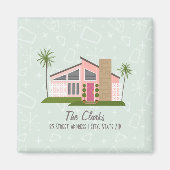 Retro Pink House Address Magnet (Vorne)