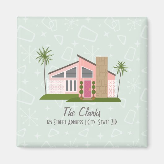 Retro Pink House Address Magnet (Vorne)