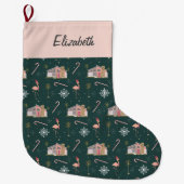 Retro Pink House Palm Tree Large Großer Weihnachtsstrumpf (Vorderseite)