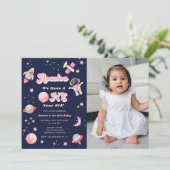 Retro Pink Houston Wir haben einen Geburtstag Einladung (Stehend Vorderseite)