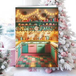 Retro Pink Hütte Kitsch Küche Weihnachten Karte