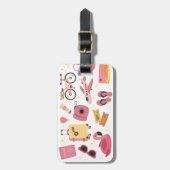 Retro Pink Illustriert anpassbare Gepäckmarke Gepäckanhänger (Vorderseite vertikal)