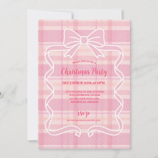 Retro Pink Kariert Whimsiday Einladung (Vorderseite)