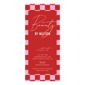 Retro Pink Karo-Frisur-Make-up-Salon-Preisliste Werbekarte (Hinten)