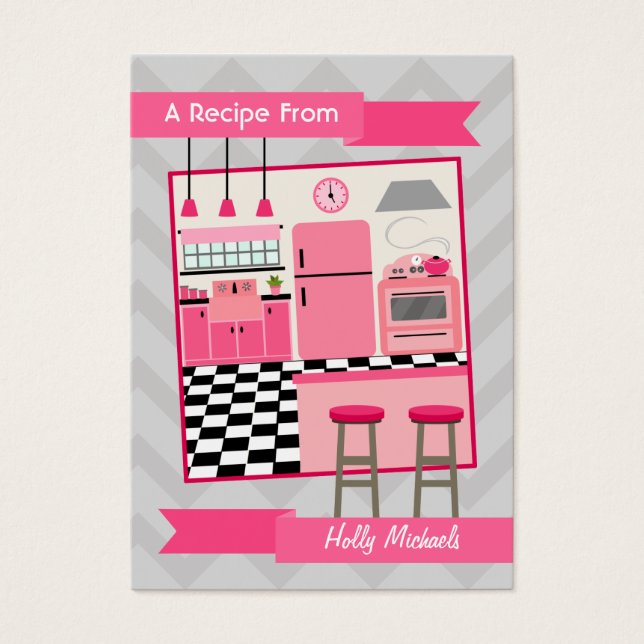 Retro Pink Kitchen Rezept Karten (Vorderseite)