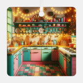 Retro Pink Kitsch Retro Weihnachten Personalisiert Ornament Aus Metall (Vorderseite)