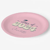 Retro Pink-Klasse 2024 Abschluss Pappteller (Schrägansicht)