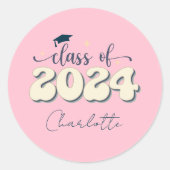 Retro Pink-Klasse 2024 Abschluss Runder Aufkleber (Vorderseite)