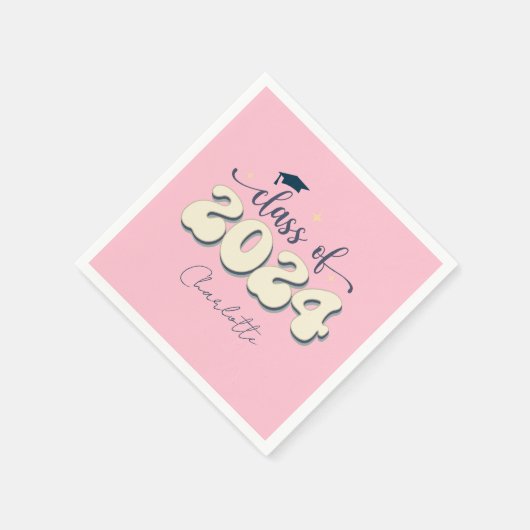 Retro Pink-Klasse 2024 Abschluss Serviette (Ecke)