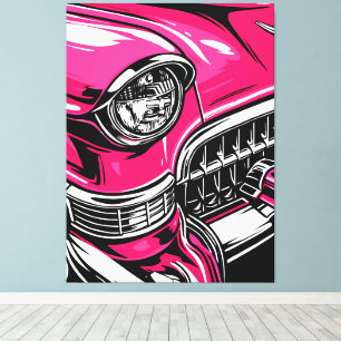 Retro Pink Klassiker Auto Front Pop Art Illustrati Leinwanddruck