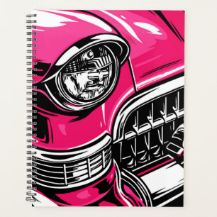 Retro Pink Klassiker Auto Front Pop Art Illustrati Planer