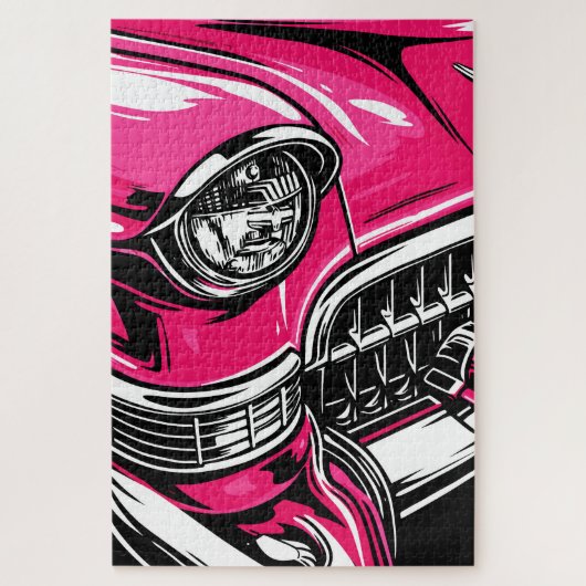 Retro Pink Klassiker Auto Front Pop Art Illustrati Puzzle (Vertikal)