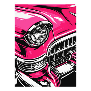 Retro-Pink-Klassiker-Auto vorne Pop-Art-Illustrati Fotodruck