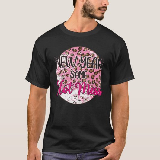 Retro Pink Leopard Neujahr 2023 dieselbe heiße Mes T-Shirt (Vorderseite)
