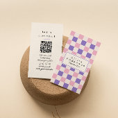 Retro Pink Lila Checked Trendy Boho QR Code Visitenkarte