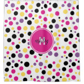 Retro Pink Lila Monogram Polka Dots Duschvorhang (Vorderseite)
