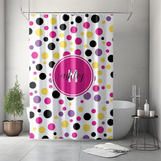 Retro Pink Lila Monogram Polka Dots Duschvorhang