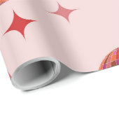 Retro Pink Lila Orange Balls mit Sternen Geschenkpapier (Rolleneckpunkt)