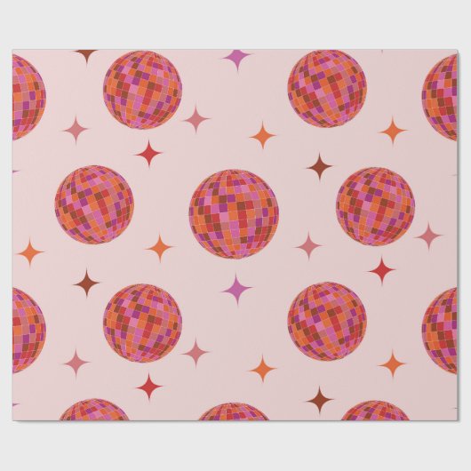 Retro Pink Lila Orange Balls mit Sternen Geschenkpapier (Flach)