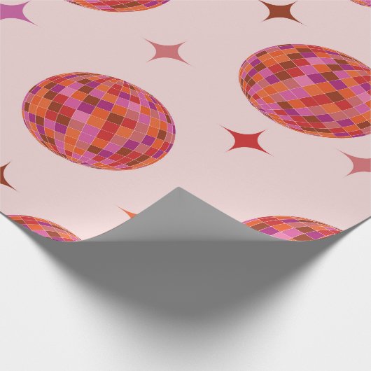 Retro Pink Lila Orange Balls mit Sternen Geschenkpapier (Ecke)
