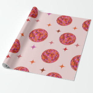 Retro Pink Lila Orange Balls mit Sternen Geschenkpapier