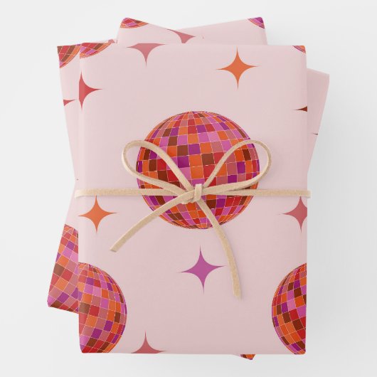 Retro Pink Lila Orange Balls mit Sternen Geschenkpapier Set (Beispiel)