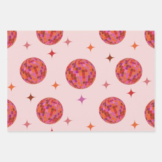 Retro Pink Lila Orange Balls mit Sternen Geschenkpapier Set (Vorderseite)