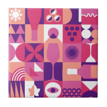 Retro Pink Lila Wine Bauhaus Muster