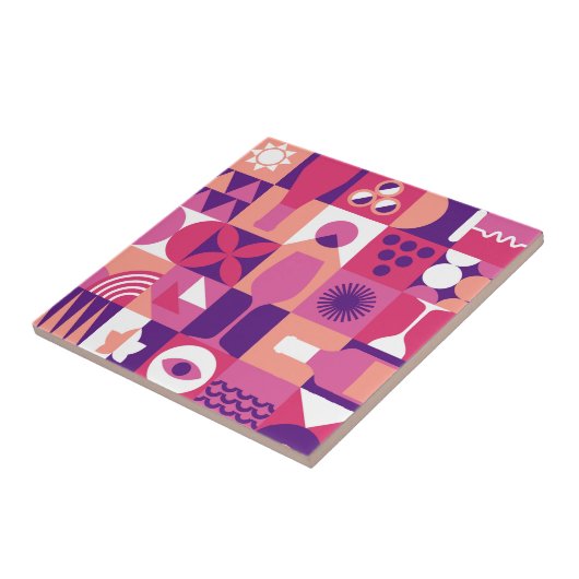 Retro Pink Lila Wine Bauhaus Muster Fliese (Seite)