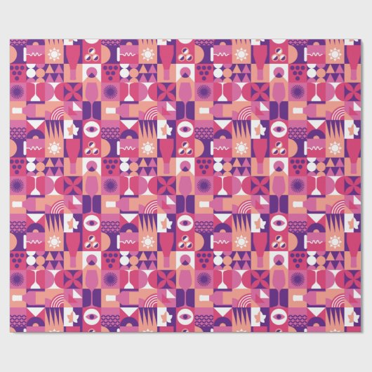 Retro Pink Lila Wine Bauhaus Muster Geschenkpapier (Flach)