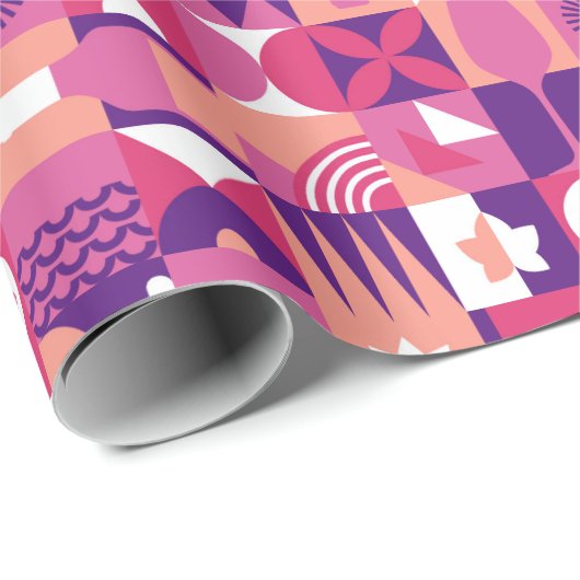 Retro Pink Lila Wine Bauhaus Muster Geschenkpapier (Rolleneckpunkt)