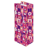 Retro Pink Lila Wine Bauhaus Muster Geschenktüte Für Weinflaschen (Rückseite Schrägansicht)