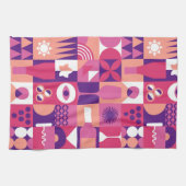 Retro Pink Lila Wine Bauhaus Muster Geschirrtuch (Horizontal)