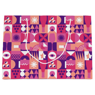 Retro Pink Lila Wine Bauhaus Muster Große Geschenktüte