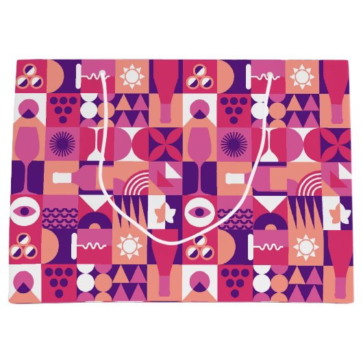 Retro Pink Lila Wine Bauhaus Muster Große Geschenktüte (Vorderseite)
