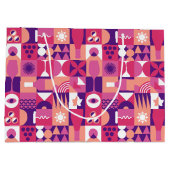 Retro Pink Lila Wine Bauhaus Muster Große Geschenktüte (Rückseite)
