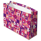 Retro Pink Lila Wine Bauhaus Muster Große Geschenktüte (Rückseite Schrägansicht)