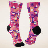 Retro Pink Lila Wine Bauhaus Muster Socken