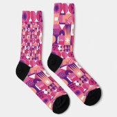 Retro Pink Lila Wine Bauhaus Muster Socken (Rechts)