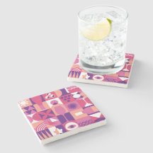 Retro Pink Lila Wine Bauhaus Muster