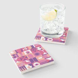 Retro Pink Lila Wine Bauhaus Muster Steinuntersetzer